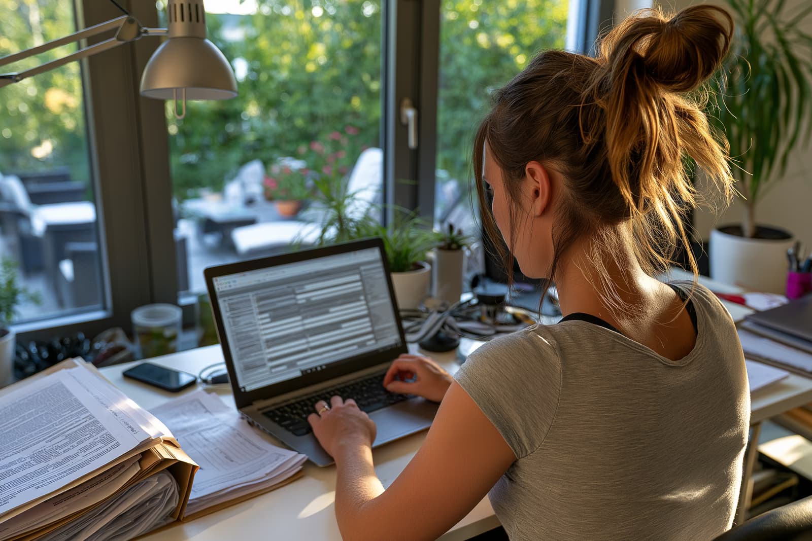 A person completes a digital unemployment application on a laptop at home instead of filling out paper forms for the German Arbeitsagentur.