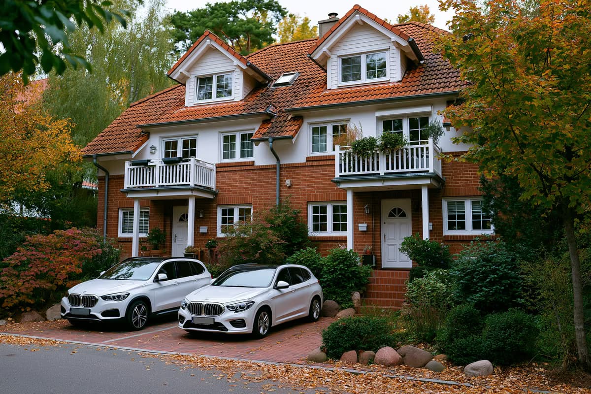 A two-family house with two separate entrances and balconies on a German suburban street, the property type at the centre of the BGH case.