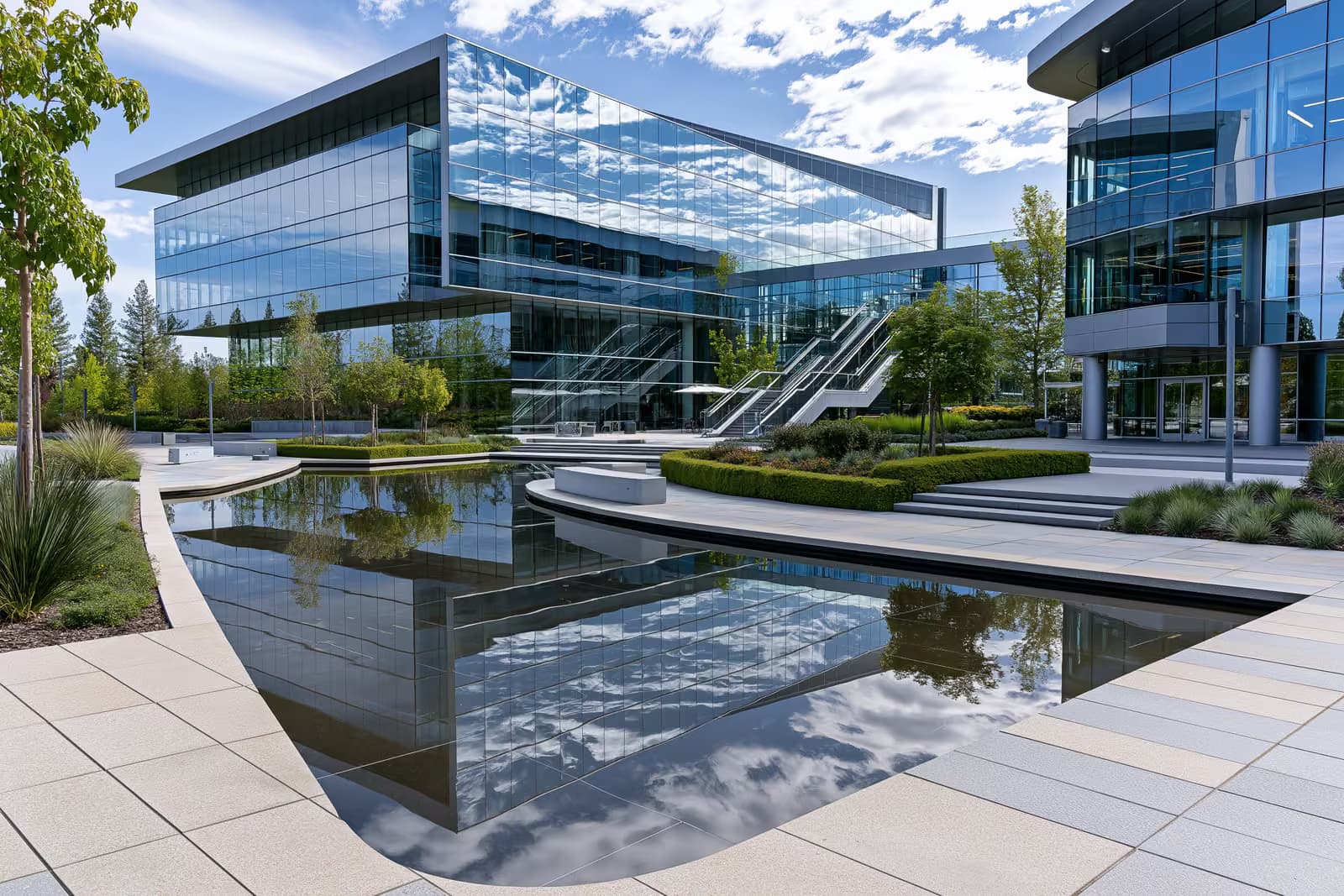 Modern SAP office building with the company logo above a glass entrance in Germany