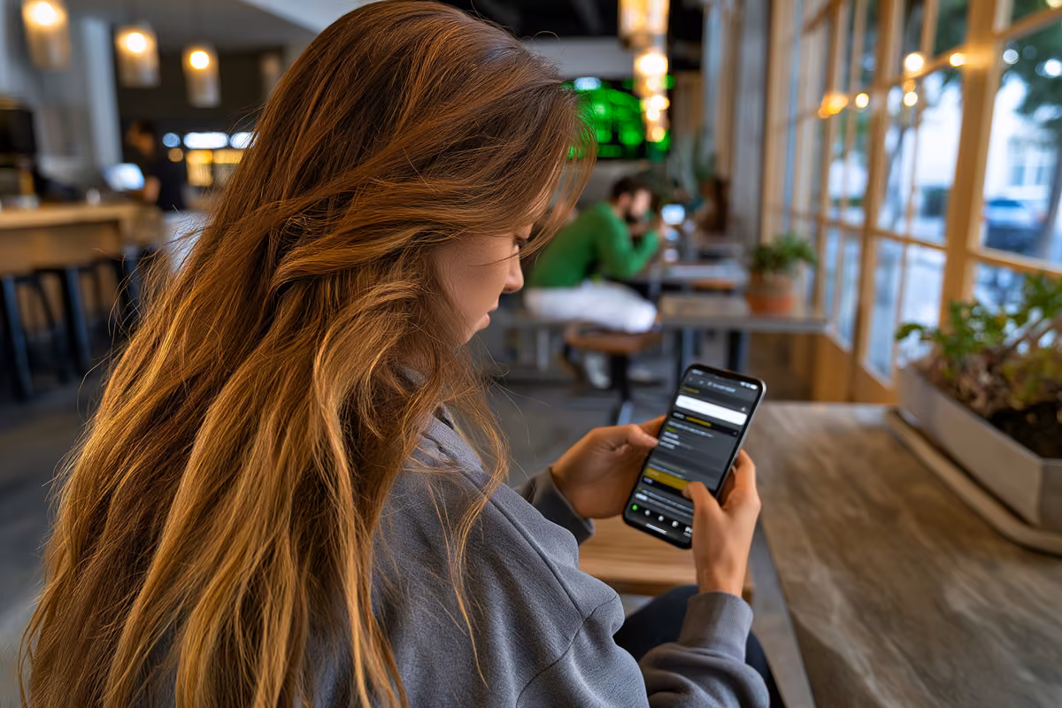 A smartphone showing a search results page and an app store side by side.